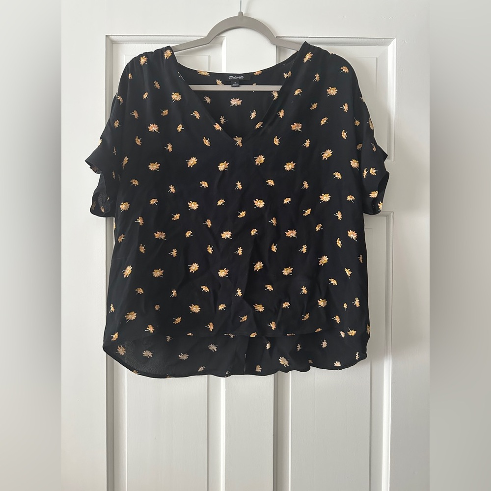 Madewell Short Sleeve Floral V-neck Button-Back Blouse Shirt Top